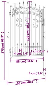 vidaXL Πόρτα Φράχτη με Ακίδες Μαύρη 103x175 εκ. Ατσάλι με Ηλεκτρ. Βαφή