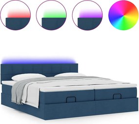 vidaXL Οθωμανικό κρεβάτι με στρώματα &amp; LEDs Μπλε 180x200cm ύφασμα