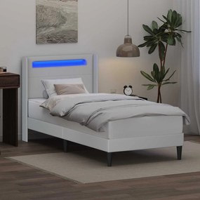 vidaXL Σκελετός Κρεβατιού με κεφαλάρι Λευκό 90 x 190 cm Τεχνητό Δέρμα