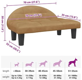vidaXL Κρεβάτι Σκύλου Καφέ70x52x30 εκ. Βελούδινο