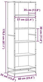 Βιβλιοθήκη Γκρι Sonoma 60x35x170,5 cm Ξύλινη κατασκευή - Γκρι