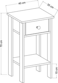 Stewehome Κομοδίνο με ένα συρτάρι από λευκή δρυ και 40x35x70 cm