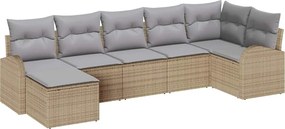vidaXL Σετ Καναπέ Κήπου με μαξιλάρι 7 pcs Μπεζ Πολυ ράταν