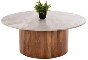 Τραπέζι Σαλονιού Formel HM9671 Φ100x40cm Από Ξύλο Ακακίας &amp; Μάρμαρο Natural-White Μάρμαρο, Ξύλο