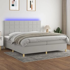 Κρεβάτι Boxspring με Στρώμα & LED Αν.Γκρι 200x200εκ. Υφασμάτινο