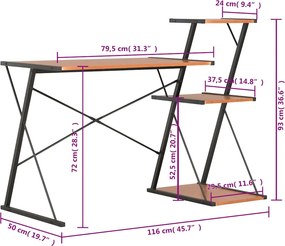 vidaXL Γραφείο με Ράφια Μαύρο / Καφέ 116 x 50 x 93 εκ.
