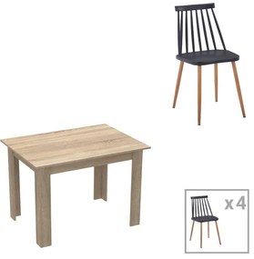 Σετ Τραπεζαρίας Manka - Aurora I 5 τεμ Sonoma - Μαύρο 110x80x77εκ. 110x80x77 εκ.