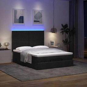 vidaXL Οθωμανικό κρεβάτι με στρώμα &amp; LEDs Μαύρο 140x200 cm Ύφασμα