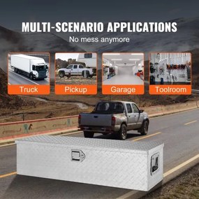 VEVOR Heavy Duty Aluminum Truck Bed Tool Box, Diamond Plate Tool Box with Side Handle and Lock Keys, Storage Tool Box Chest Box Organizer for Pickup, Truck Bed, RV, Trailer, 39&quot;x13&quot;x10&quot;, Silver