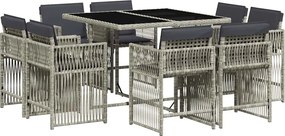 vidaXL Σετ Τραπεζαρίας Κήπου 9 τεμ. Αν. Γκρι Συνθ. Ρατάν με Μαξιλάρια