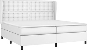 vidaXL Κρεβάτι Boxspring με Στρώμα Λευκό 200x200 εκ. Συνθετικό Δέρμα