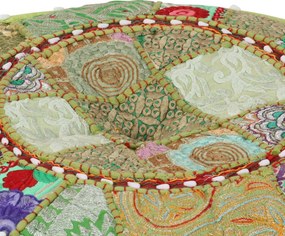 vidaXL Πουφ Patchwork Στρογγυλό Χειροποίητο Πράσινο 40x20 εκ. Βαμβάκι