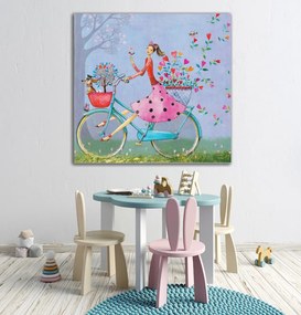 Παιδικός πίνακας σε καμβά κορίτσι με ποδήλατο KNV0426 125cm x 125cm Μόνο για παραλαβή από το κατάστημα
