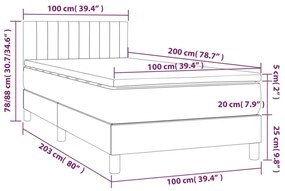 Κρεβάτι Boxspring με Στρώμα &amp; LED Μαύρο 100x200 εκ. Βελούδινο - Μαύρο