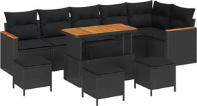 vidaXL Σετ Καναπέ Κήπου με μαξιλάρι 10 pcs Μαύρο Πολυ ράταν