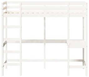 vidaXL Κρεβάτι Υπερυψωμένο Λευκό 90x200εκ Μασίφ Ξύλο Πεύκου με Γραφείο