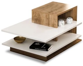 Τραπέζι σαλονιού PWF-0308 pakoworld χρώμα καρυδί - λευκό 85x60x43.5εκ