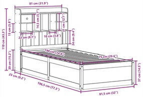 Σκελετός Κρεβατιού Χωρίς Στρώμα 75x190 εκ Μασίφ Ξύλο Πεύκου - Καφέ