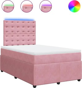 vidaXL Κρεβάτι Boxspring με Στρώμα Ροζ 120x200 εκ. Βελούδινο