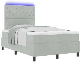 vidaXL κρεβάτι box spring  με στρώμα και LED Φωτισμός Γκρι 120x190 εκ Βελούδο