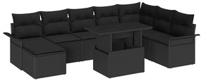 vidaXL Σετ Καναπέ Κήπου με μαξιλάρι 9 pcs Μαύρο Πολυ ράταν