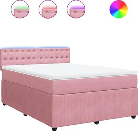 vidaXL Κρεβάτι Boxspring με Στρώμα Ροζ 140x200 εκ. Βελούδινο