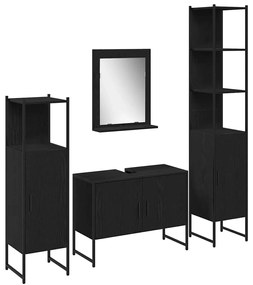 vidaXL Σετ Επίπλων Μπάνιου με πόρτα 4 pcs Μαύρο 33 x 33 x 185.5 εκ