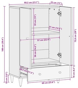 Βιτρίνα 60 x 33 x 100 εκ. από Μασίφ Ξύλο Μάνγκο - Μαύρο