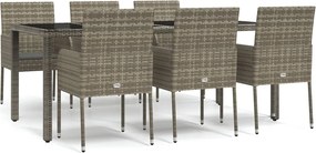 vidaXL Σετ Τραπεζαρίας Κήπου 7 τεμ. Γκρι Συνθ. Ρατάν με Μαξιλάρια