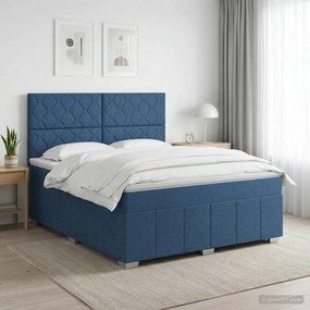 vidaXL Κρεβάτι box spring με στρώμα Μπλε 140 x 200 cm Ύφασμα