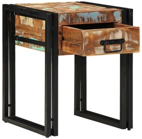 vidaXL Τραπέζι με Συρτάρι Μαύρο 40x40x50 εκ Μασίφ Ανακυκλωμένο Ξύλο