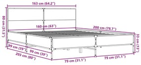 Πλαίσιο Κρεβατιού Καφέ Δρυς 160x200 εκ. Επεξ. Ξύλο &amp; Μέταλλο - Καφέ