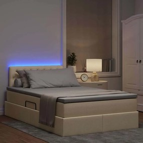 vidaXL LED Κρεβάτι αποθήκευσης με στρώμα Κρέμ 120 x 200 cm Ύφασμα