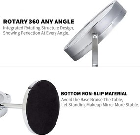 HOME USE επιτραπέζιος καθρέφτης HUH-0185 με LED φως, 1x/5x zoom, ασημί