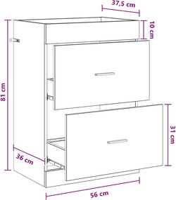 vidaXL Ντουλάπι Κάτω από τον Νιπτήρα Λευκό 56 x 37,5 x 81 εκ