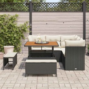 vidaXL Σετ Καναπέ Κήπου Ρυθμιζόμενο ύψος 8 pcs Μαύρο συνθετικό ρατάν