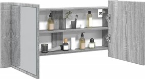 vidaXL Ντουλάπι Μπάνιου με Καθρέφτη / LED Γκρι Sonoma 100x12x45 εκ.