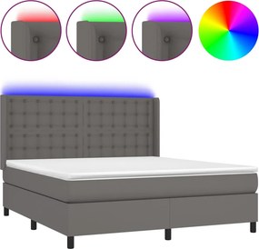 vidaXL Κρεβάτι Boxspring με Στρώμα &amp; LED Γκρι 160x200 εκ. Συνθ. Δέρμα