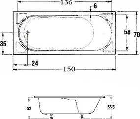 Sanitec Gloria 516 - Παραλληλόγραμμη Μπανιέρα 150x70 εκ - Pneumatic Basic, Χωρίς, Χωρίς, Χωρίς