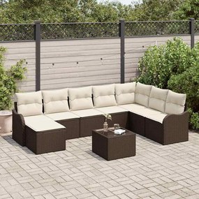 vidaXL Σετ Καναπέ Κήπου με μαξιλάρι 9 pcs Καφέ Πολυ ράταν