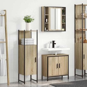 vidaXL Σετ Επίπλων Μπάνιου με ράφι 3 pcs Καφέ Επεξεργασμένο ξύλο