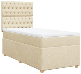 vidaXL Κρεβάτι Boxspring με Στρώμα Κρεμ 100 x 200 εκ. Υφασμάτινο