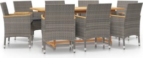 vidaXL Σετ Τραπεζαρίας Κήπου 9 Τεμαχίων Γκρι με Μαξιλάρια