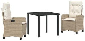vidaXL Σέτ φαγητού για κήπο με μαξιλάρι 3 pcs Μπεζ συνθετικό ρατάν