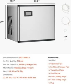 VEVOR Commercial Ice Maker 300 lbs/24 h Self-Cleaning Ice Machine - Head Only