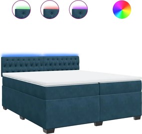 vidaXL Κρεβάτι Boxspring με Στρώμα Μπλε 200x200 εκ. Βελούδινο