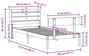 Σκελετός Κρεβ. Χωρίς Στρώμα Λευκό 75x190 εκ Μασίφ Πεύκο - Λευκό