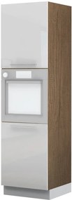 Επιδαπέδιο ντουλάπι φούρνου ψηλό Raval K21-60-2KR-Φυσικό σκούρο - Λευκό γυαλιστερό - 60.00Χ60.00Χ216.00cm