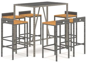 vidaXL Σετ Μπαρ Κήπου 7 Τεμαχίων Γκρι Συνθ. Ρατάν & Μασίφ Ξύλο Ακακίας