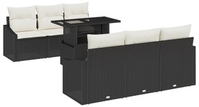 vidaXL Σετ Καναπέ Κήπου  7 Τεμαχίων με Μαξιλάρια Μαύρο Πολυ Ράταν